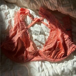 Aerie Coral Lace Longline Bra – Delicate Sheer Detailing